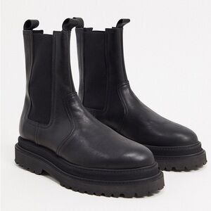 ASOS DESIGN high chelsea calf boots on stacked sole in black Size 9